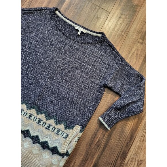 Victoria Secret Wool Blend Tunic Sweater Pockets Blue Tan 3/4 Sleeve Sz M - Picture 3 of 6